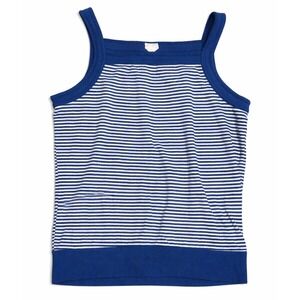 Vtg Sears Striped Tank Top Blue White Made in USA Sleeveless Shirt 90s Y2K Large